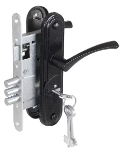 Замок врезной сувальдный с защёлкой в комплекте с ручкой ЗВ9-4-2 (черный), 3кл.